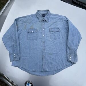 VTG 80s Lariat Women's Chambray Western Pearl Snap Shirt Sz XL